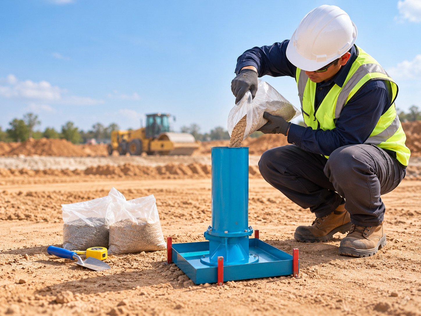 Technician carrying out field testing at a construction site