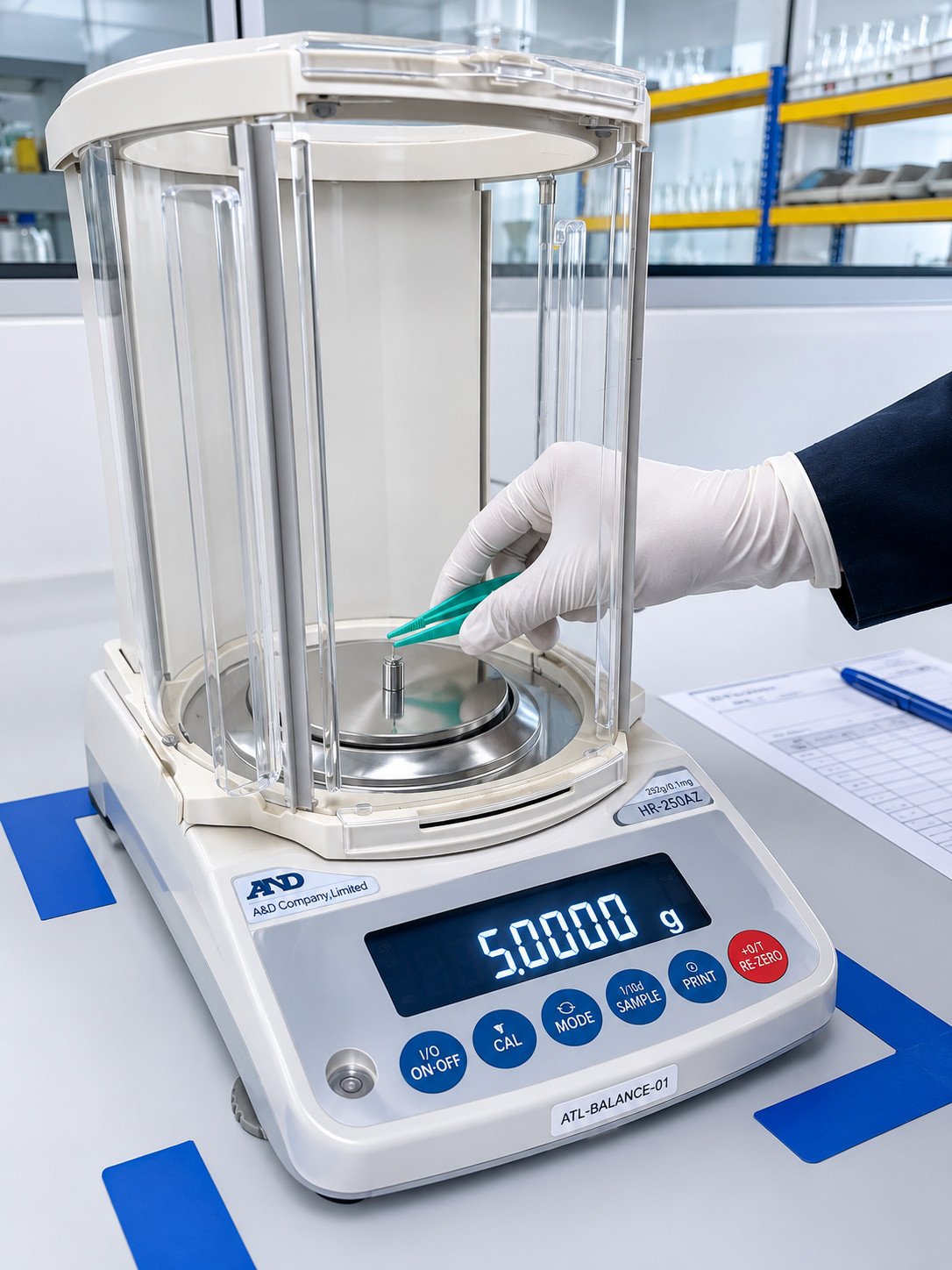 ARCHITEST laboratory technician weighing a sample on an analytical balance